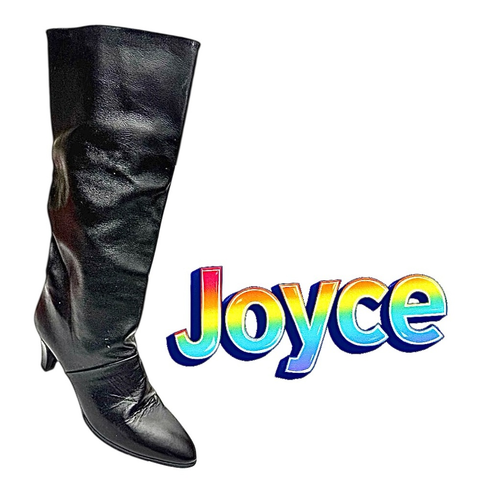 Joyce Vintage Womens Narrow Black Leather Tall Heeled Boots Vtg 80s Size 7.5 S